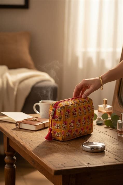 Sunbrite Blossom Hand-Block Cotton Quilted Utility Pouch – Kapaas Katha