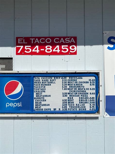 Menu at El Taco Casa restaurant, Burlington, Mt Pleasant St