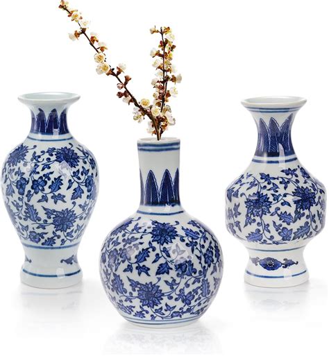 Amazon.com: Hushee Set of 8 Chinoiserie Vase Blue and White Porcelain ...