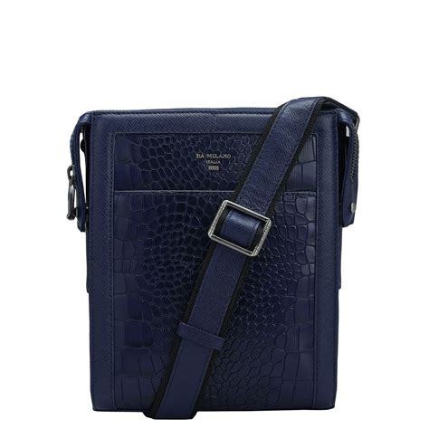 Croco Franzy Leather Mens Sling - Ink Blue – Da Milano