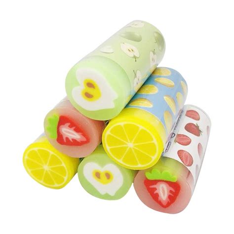 CrazyCharlie Fruit Pencil Erasers, 6pack Cute Erasers Cylindrical ...