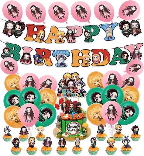 Buy rosepartyh Birthday Balloons Demon Slayer Decorations Anime Demon ...