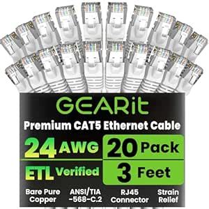 (20 PACK) 3 FT RJ45 CAT 5E MOLDED NETWORK CABLE - WHITE : Amazon.in ...
