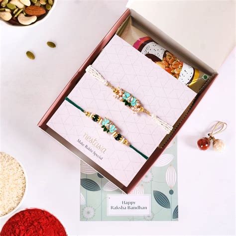 Green Kundan Lotus Rakhi Gift Set For Bhaiya Bhabhi Online - Premium ...