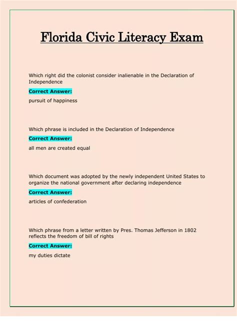 Florida Civic Literacy Exam _100% Complete Solution - Florida Civic ...