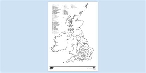 England Counties Map Colouring Sheet