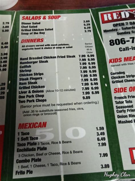 Menu at Red Zone Cafe, Lubbock, Slide Rd