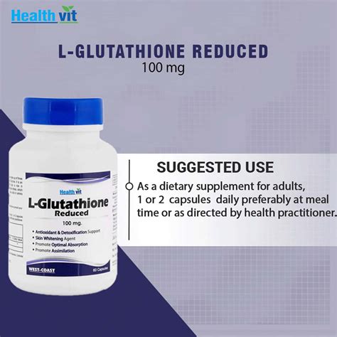 Buy HEALTHVIT L-GLUTATHIONE REDUCED 100MG SKIN WHITENING SUPPLEMENT 60 ...