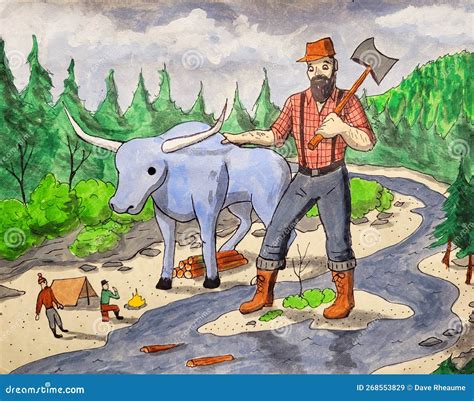 Paul Bunyan and Babe the Big Blue Ox Stock Illustration - Illustration ...