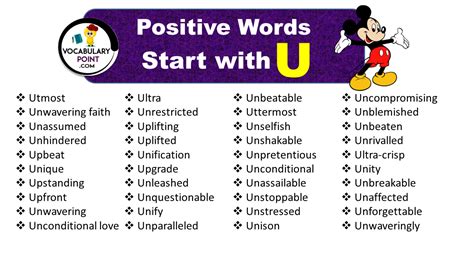 Positive Vocabulary Words that Start with U - Vocabulary Point
