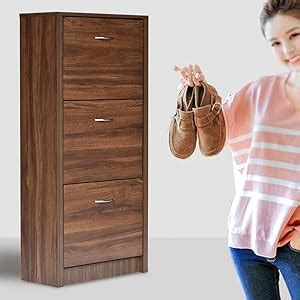 DeckUp Dusun 3-Door Engineered Wood Shoe Rack (Dark Walnut, Matte ...