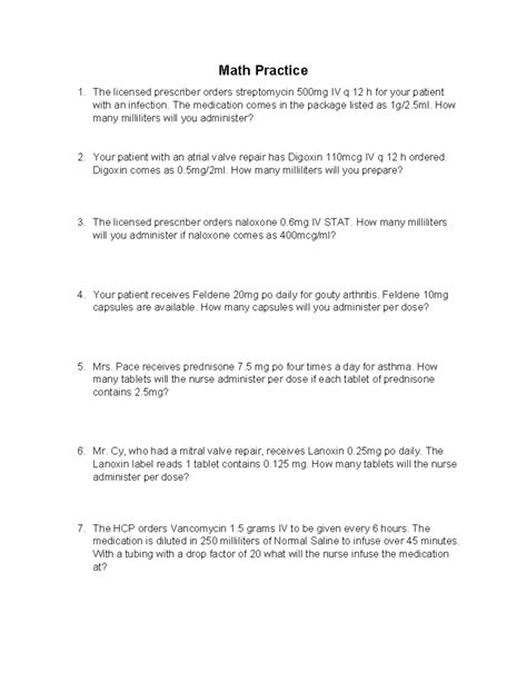 Image result for Nursing Math Practice Problems