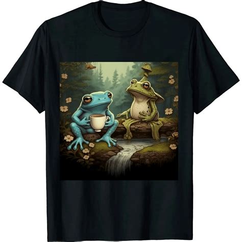 COMIO Womens Cottagecore Shirt Frogs Having Tea T-Shirt Aesthetic ...