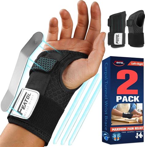 Amazon.com: FEATOL 2 Pack Carpal Tunnel Wrist Brace For Work With Wrist ...