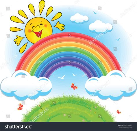 Cartoon Rainbow With Clouds Shape Of Rainbow With Clouds At The End,