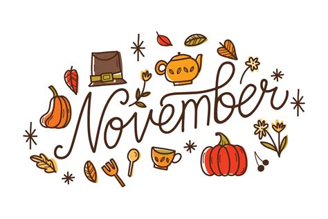 November Lettering With Autumn Decoration 24478454 Vector Art at Vecteezy