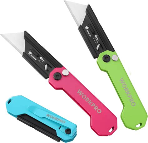 WORKPRO 3-Pack Folding Utility Knife, Razor Blade Knife with Safety ...