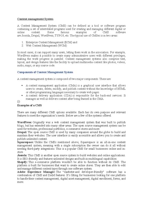 CMS 101: Comprehensive Notes on Content Management Systems - Studocu