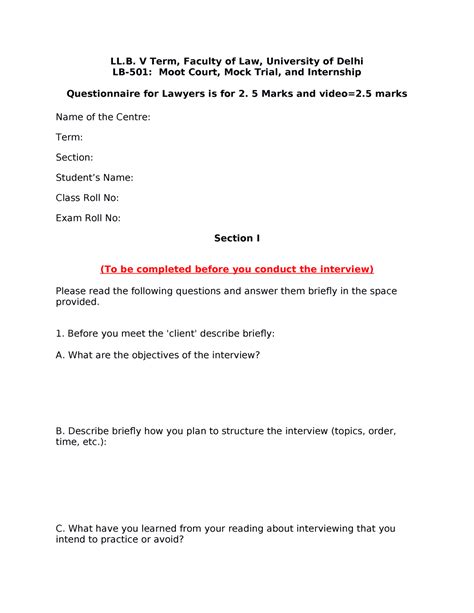 Questionnaire for Lawyers Exam 2023 - LL. V Term, Faculty of Law ...