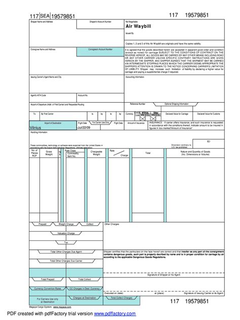 Air Waybill - Blank Fillable Template | Fill Out, Print & Download PDF ...