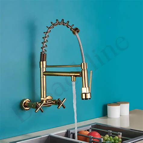 B Backline Brass Wall-Mount Sink Tap Hot & Cold Mixer Pullout Kitchen