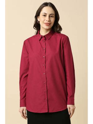 Buy Allen Solly Women Maroon Solid Full Sleeves Shirt (XS) Online