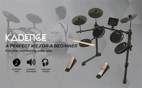 Kadence 7 Piece Electronic Black Drum Set, Electric Drum Set For ...