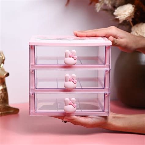 Market99 Stylish Pink 3 Layer Drawer Mini Drawer for Cosmetic & Make-up ...