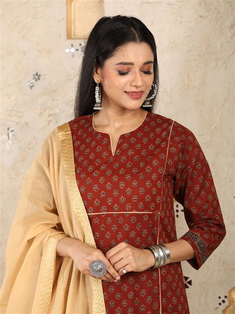 Ajrak Print Rust Kurta – Uniquestuff