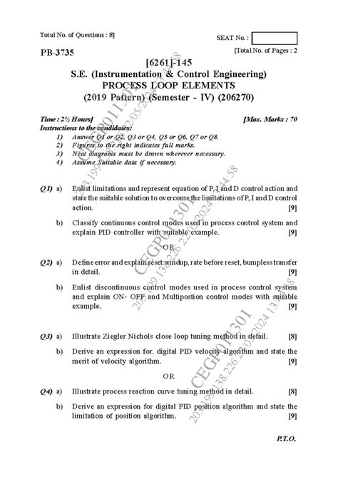 S.E. (Instrumentation Control Engineering) Process Loop Elements QP ...