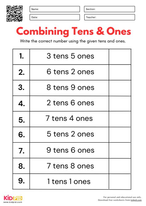 Combining Tens & Ones Worksheets For Grade 1 - Kidpid