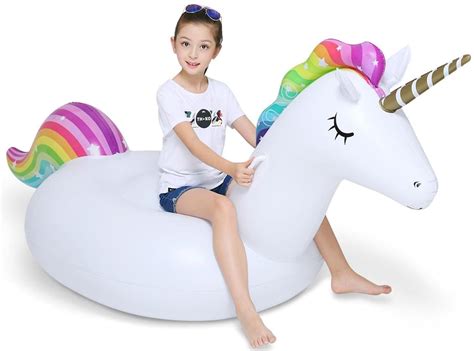 Jasonwell Big Inflatable Unicorn Pool Float Floatie Ride On with Rapid ...