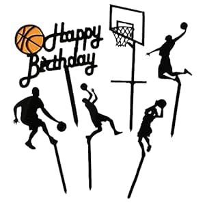 Daimay 6PCS Acrylic Basketball Cake Topper Happy Birthday Cake Topper ...