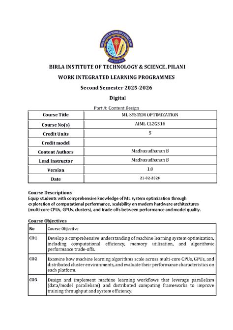 ML System Optimization Course Handout - AIML CLZG516 - Studocu