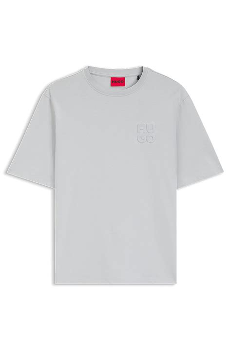 HUGO - Cotton-jersey T-shirt with stacked logo - Light Grey