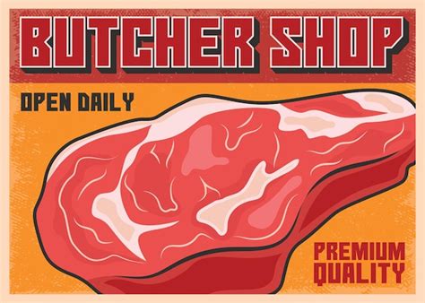 Projeto de vetor de cartaz retrô de propaganda de açougue de carne ...