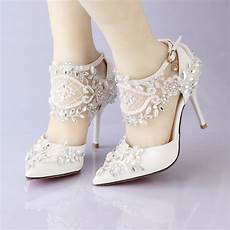 High Heels Shoes For Wedding by Pointed Toe Lace Pearl Rhinestone Ultra High Heels Wedding High Heels Shoes For Wedding