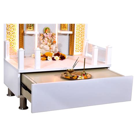 Wooden Designer Mandir For Home In Glossy White Glass Acrylic Color ...