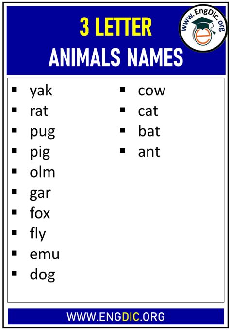 3 Letter Animals Names List - EngDic