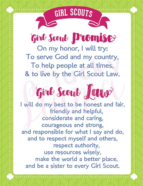 Girl Scout Promise and Law Printable Sign Instant Download | Etsy