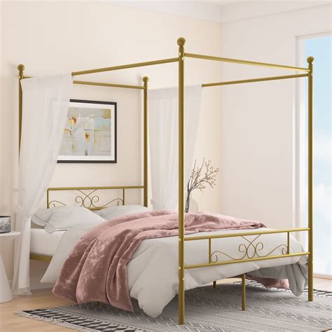 Gold Metal Canopy Bed Frame Queen at Tayla Hunter blog