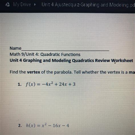 find the vertex of the parabola. tell whether the vertex is a maximum ...