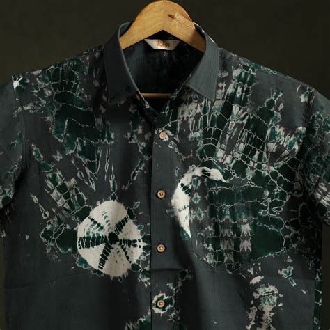 Black Pure Cotton Half Sleeve Tie-Dye Men Shibori Shirt