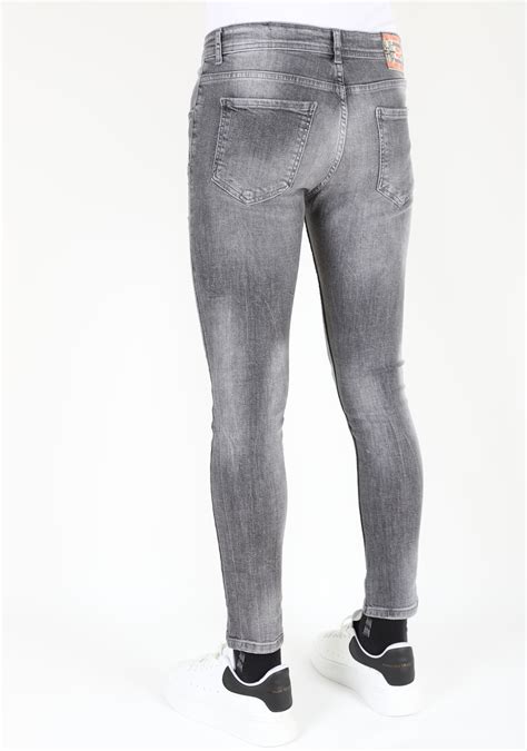 Grijze Heren Slim Fit Spijkerbroek met Scheuren | NIEUW | - Style Italy