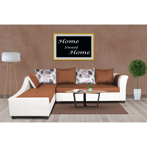 Adorn India Aliana L Shape Leatherette Fabric 6 Seater Sofa Set LHS (R