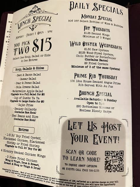 Menu at Voodoo Bayou pub & bar, Palm Beach Gardens, Lake Victoria ...