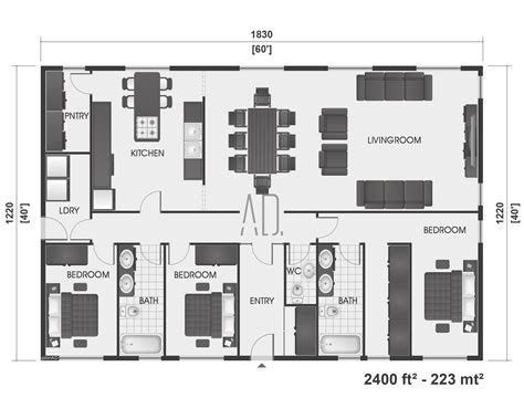 3 Bedroom Barndominium Plan Large House Plan Blueprint House - Etsy Canada