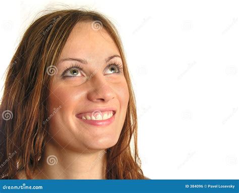 Smile girl look up stock photo. Image of female, sideways - 384096