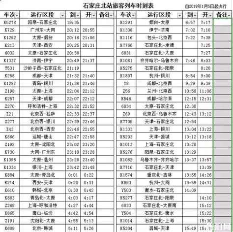 2019石家庄铁路调图最新列车时刻表_旅泊网