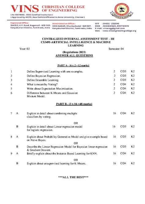Ciat2 283 - Questions - CENTRALIZED INTERNAL ASSESSMENT TEST – III ...